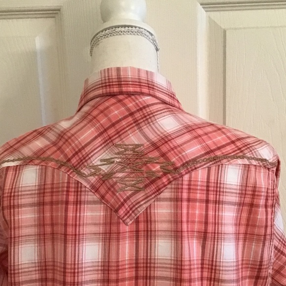Ariat REAL Billie Jean Snap Closure Pink and White Plaid Cotton Top/Shirt - Picture 3 of 7